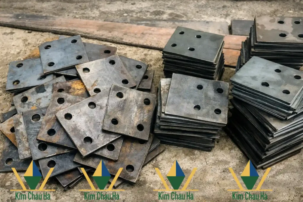 Gia công bản mã chân cột sắt tại Huế bằng thép tấm khoan lỗ liên kết bu lông công trình