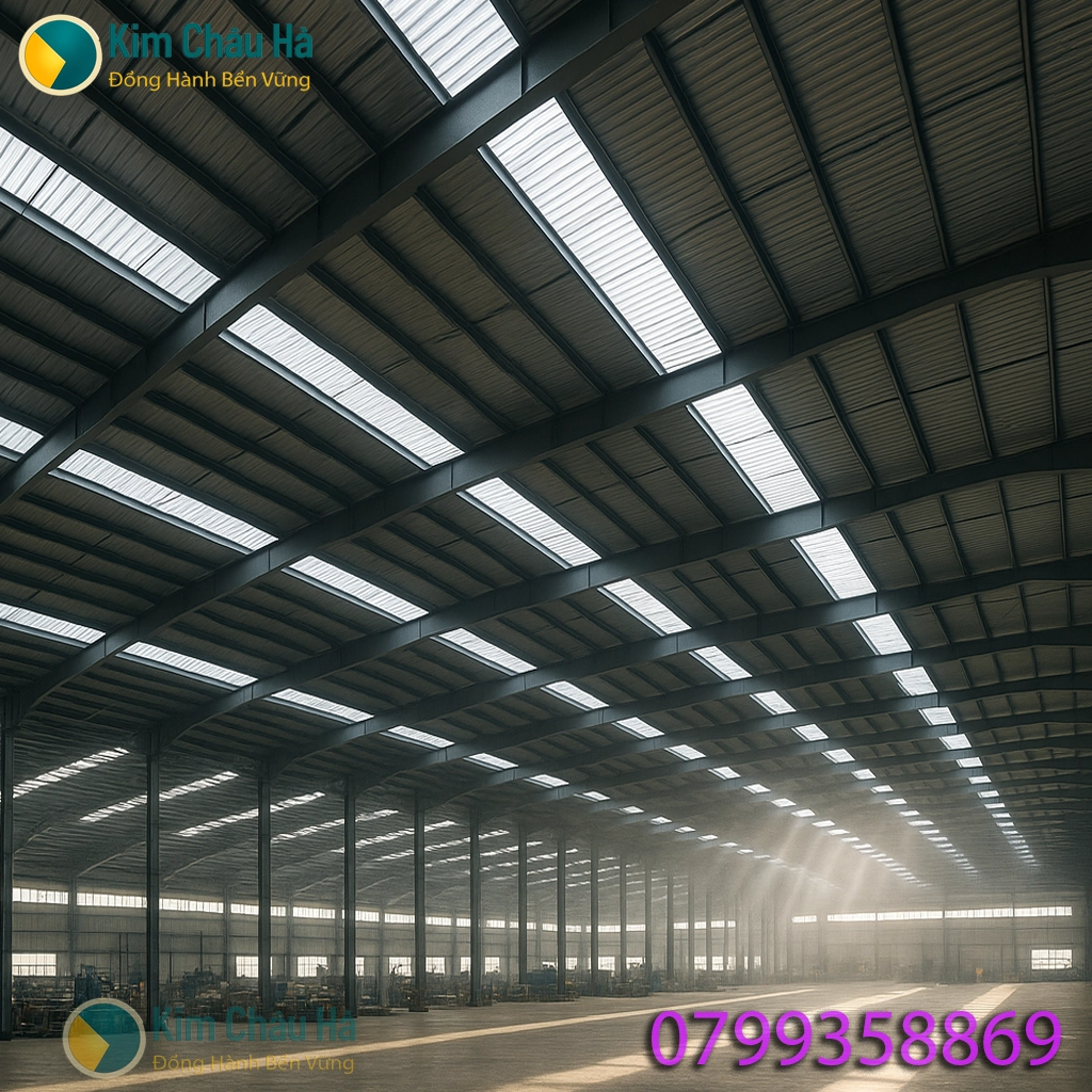 Ứng dụng tôn lấy sáng Poly tại Hội An trong mái nhà xưởng giúp tận dụng ánh sáng tự nhiên và giảm điện chiếu sáng