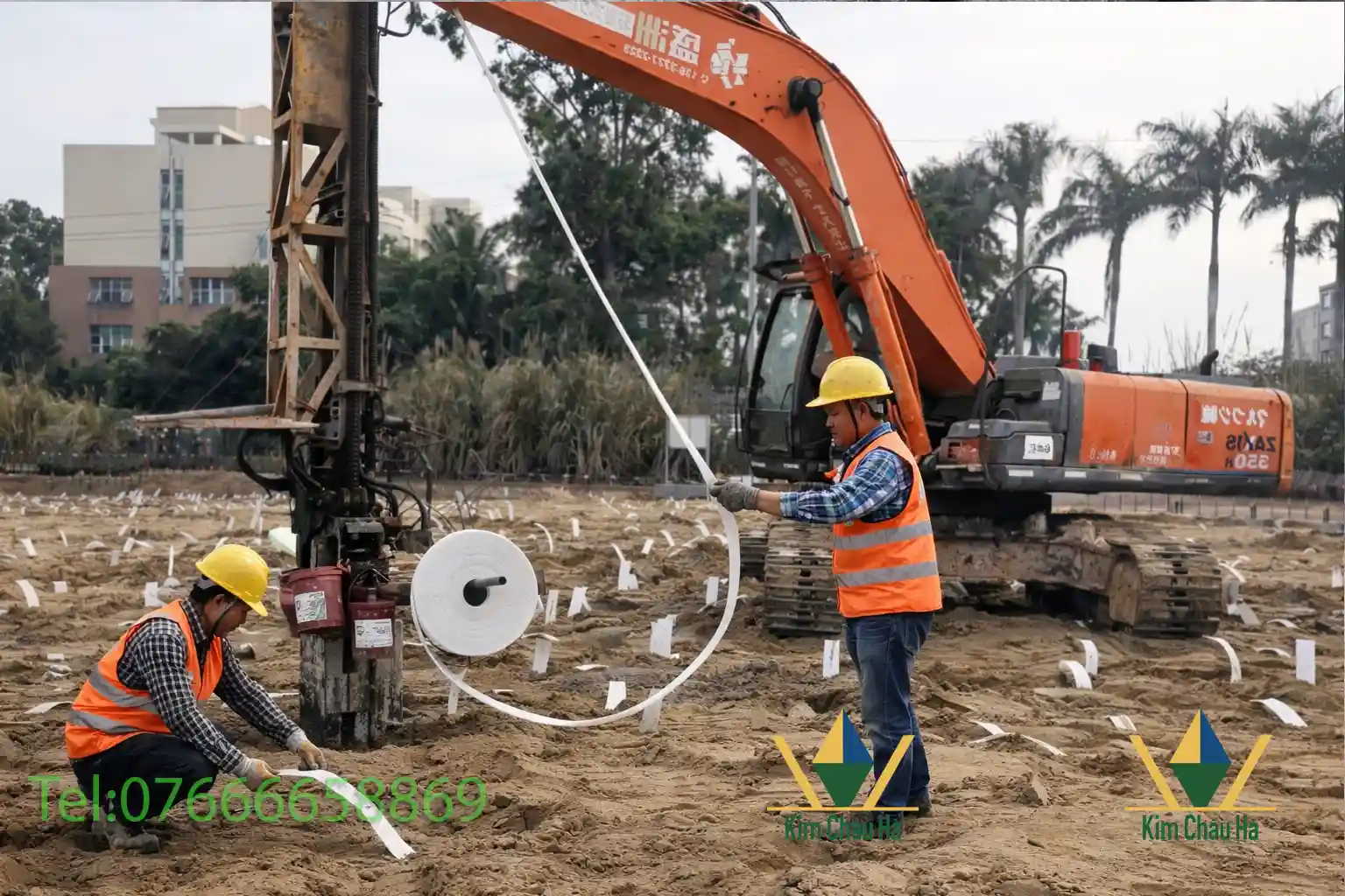 Hình ảnh thi công bấc thấm giúp xử lý nền đất yếu, tăng thoát nước, giảm lún và nâng cao độ ổn định cho công trình xây dựng