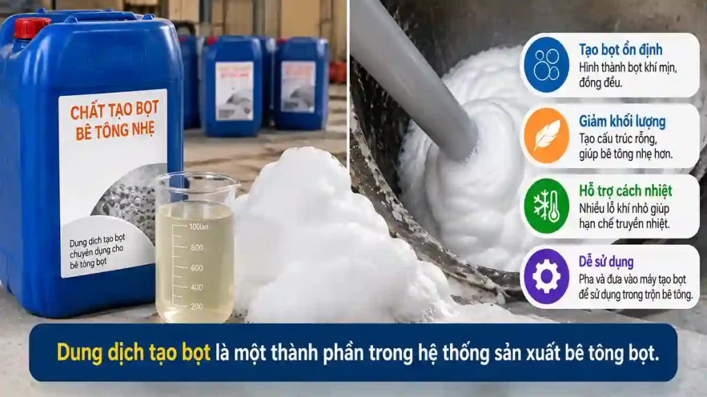 Chất tạo bọt dùng cho bê tông nhẹ Chất tạo bọt dùng cho sản xuất bê tông nhẹ và bê tông bọt