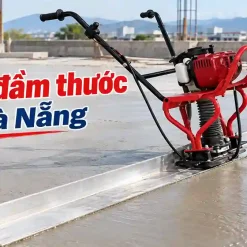 Máy đầm thước tại Đà Nẵng sử dụng động cơ xăng Honda GX35 thi công sàn bê tông